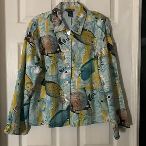 Multiples jacket with fish pattern sequence.